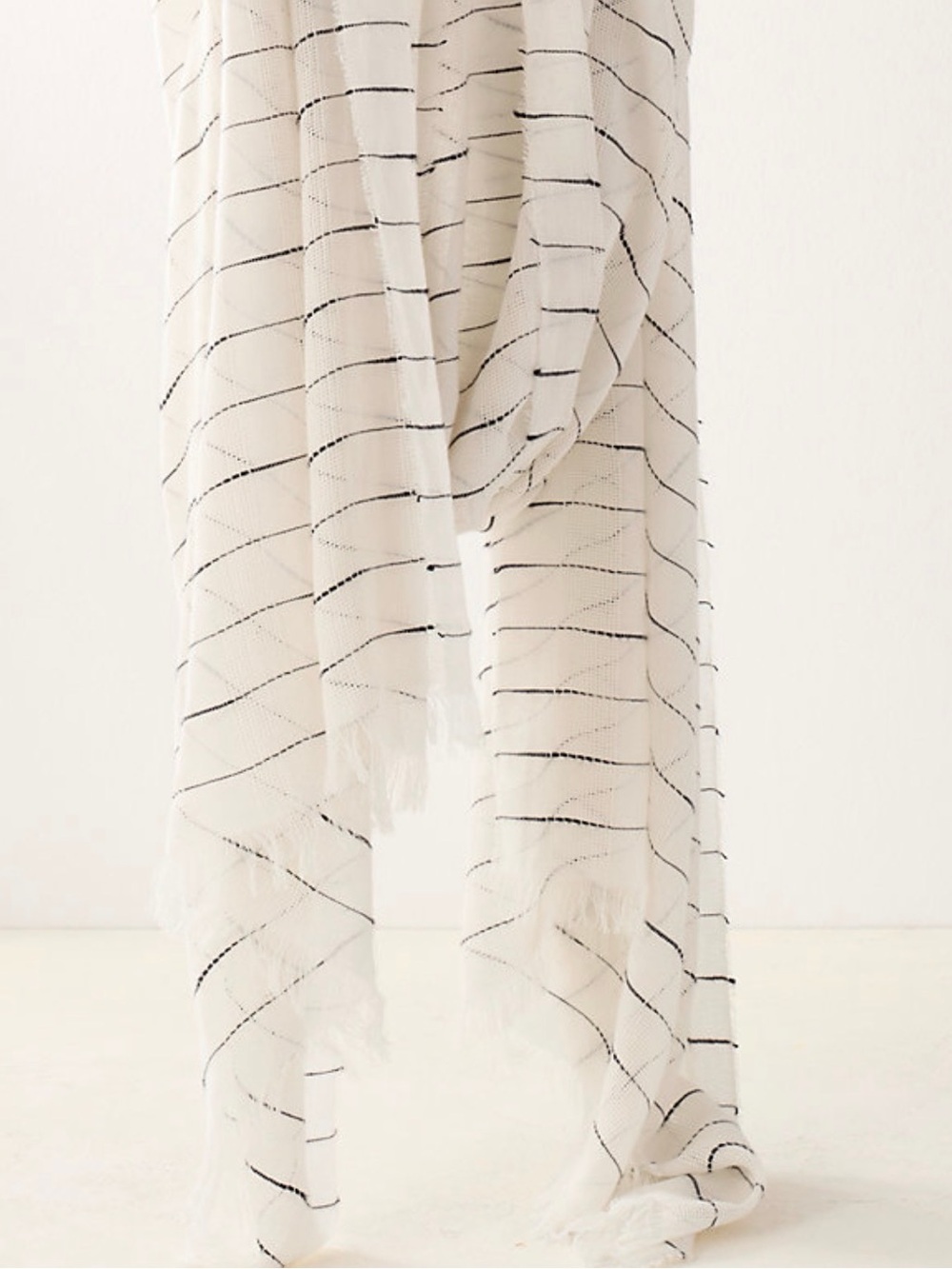 Eileen Fisher Neutral Striped Fringe Scarf - Brand: